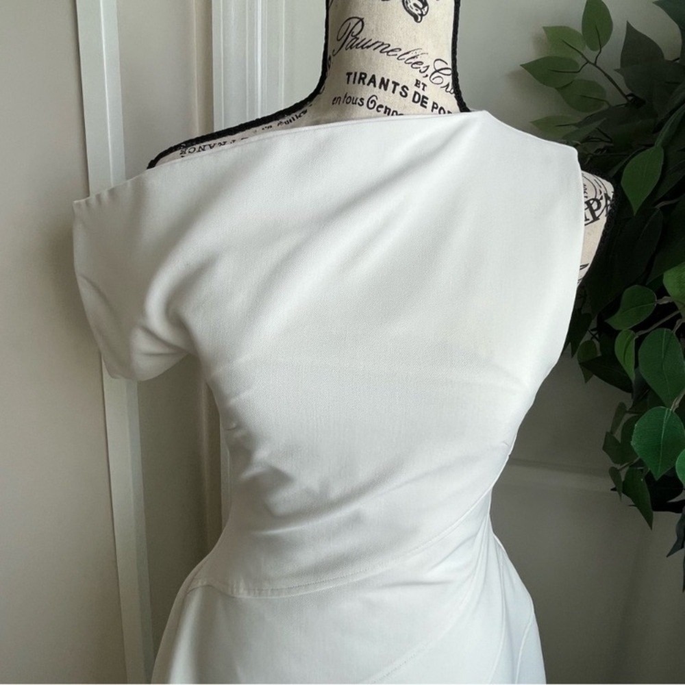 L'Espoir Asymmetrical Neckline Midi Paneled Dress White Sz S - Picture 9 of 15